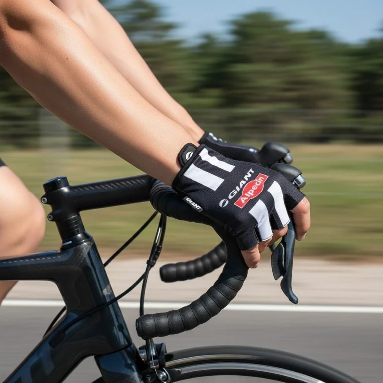 دستکش نیم انگشت CyCling GIANT بر روی دست دوچرخه سوار