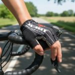دستکش نیم انگشت CyCling TREK بر روی دست دوچرخه سوار